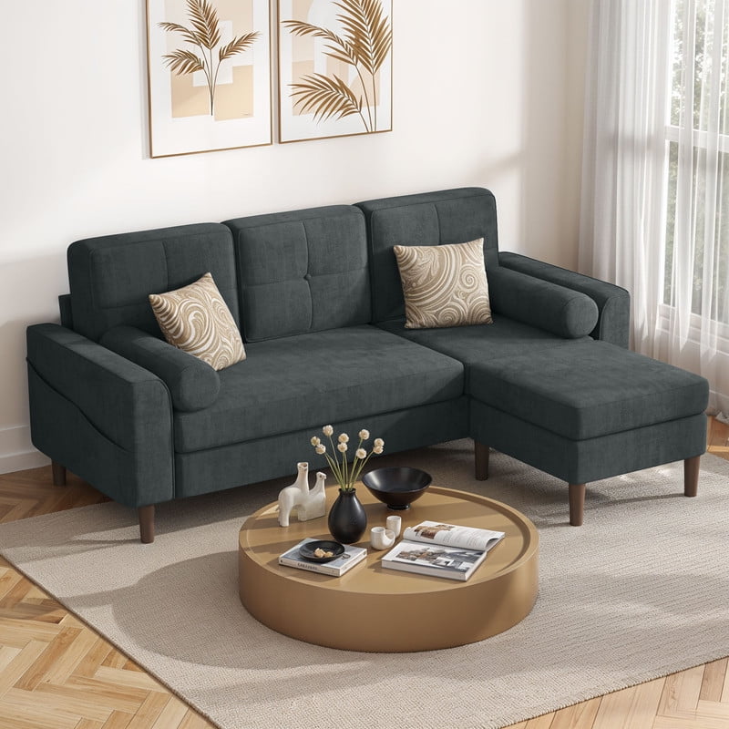 Uforic Sectional Sofa with Movable Ottoman, Comfy Upholstered L-Shaped Sofa,4-Seat Couch for Living Room, Gray