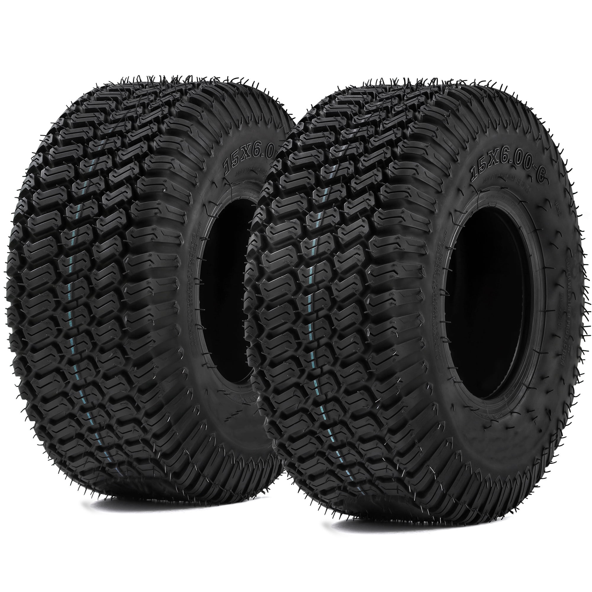 Uforic Set of 2 15x6.00-6 Lawn Mower Turf Tires, Heavy Duty 4 Ply Tubeless Replacement Tires, 570 LBS Max Load Capacity for Riding Lawn Tractors & Garden Vehicles