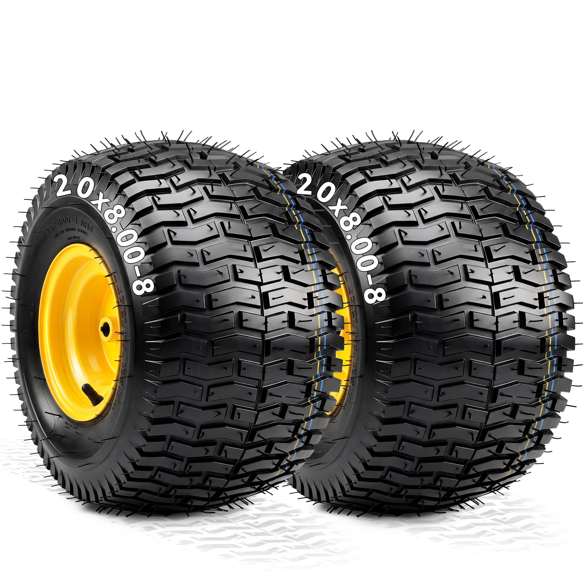 Uforic Set of 2 20x8.00-8 Lawn Mower Tire & Wheel Assembly, Heavy Duty 4 Ply Tubeless Front Replacement Tires, 3/4" Bore Hole 3/16" Keyway, 960 LBS Max Load for Riding Lawn Tractors & Garden Vehicles