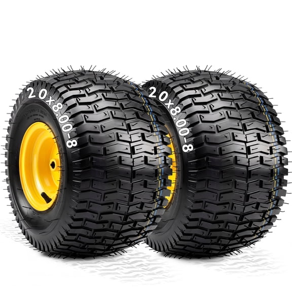 Uforic Set of 2 20x8.00-8 Lawn Mower Tire & Wheel Assembly, Heavy Duty 4 Ply Tubeless Front Replacement Tires, 3/4" Bore Hole 3/16" Keyway, 960 LBS Max Load for Riding Lawn Tractors & Garden Vehicles