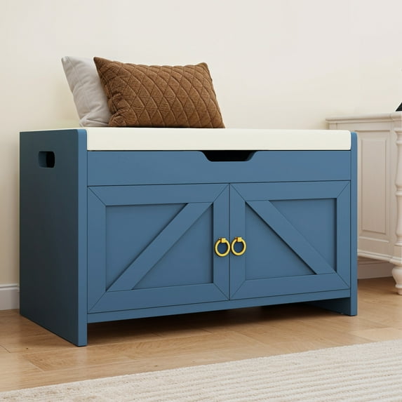 Uforic Shoe Bench with Storage Cabinets, Entryway Storage Bench Shoe Rack Organizer Unit , Blue