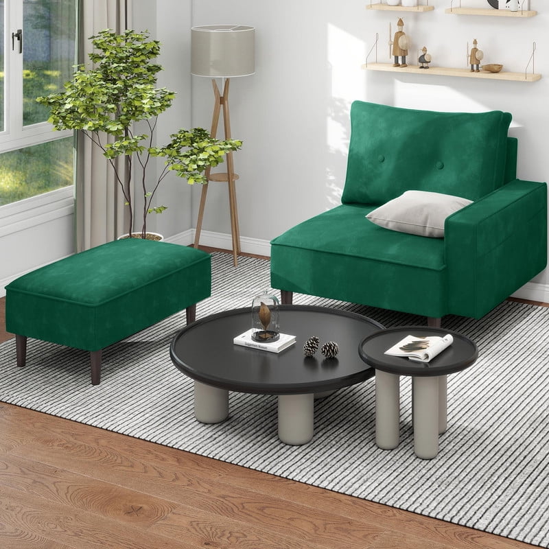 Uforic Small Modern Loveseat Couch Sofa , Modular Sectional Convertible Sofa with Ottoman, Velvet Fabric Flexible Combination Corner Couch for Living Room, Apartment, Green