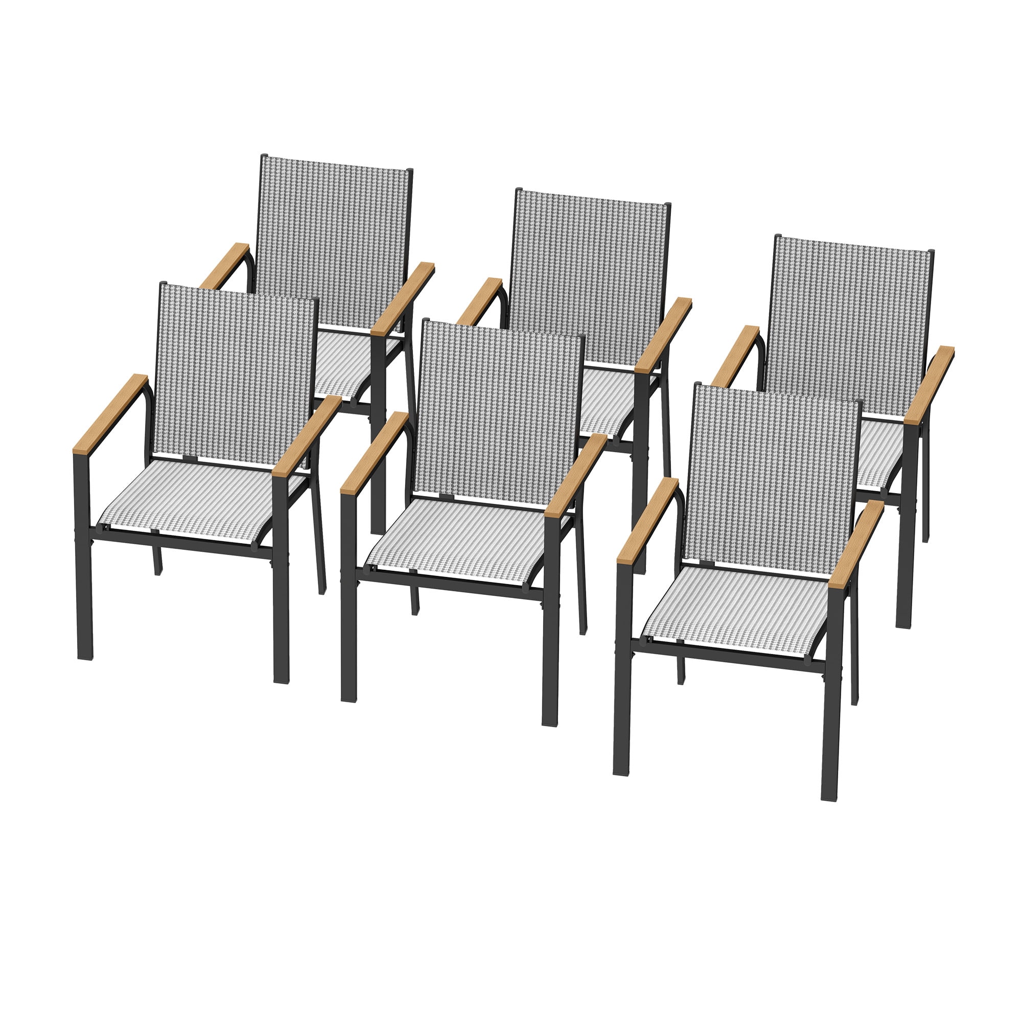 Uforic Stackable Chairs-6PCS Outdoor Dining Chair, Patio DiningChair, Textilene Mix Olefin Stacking Chair, Black & White