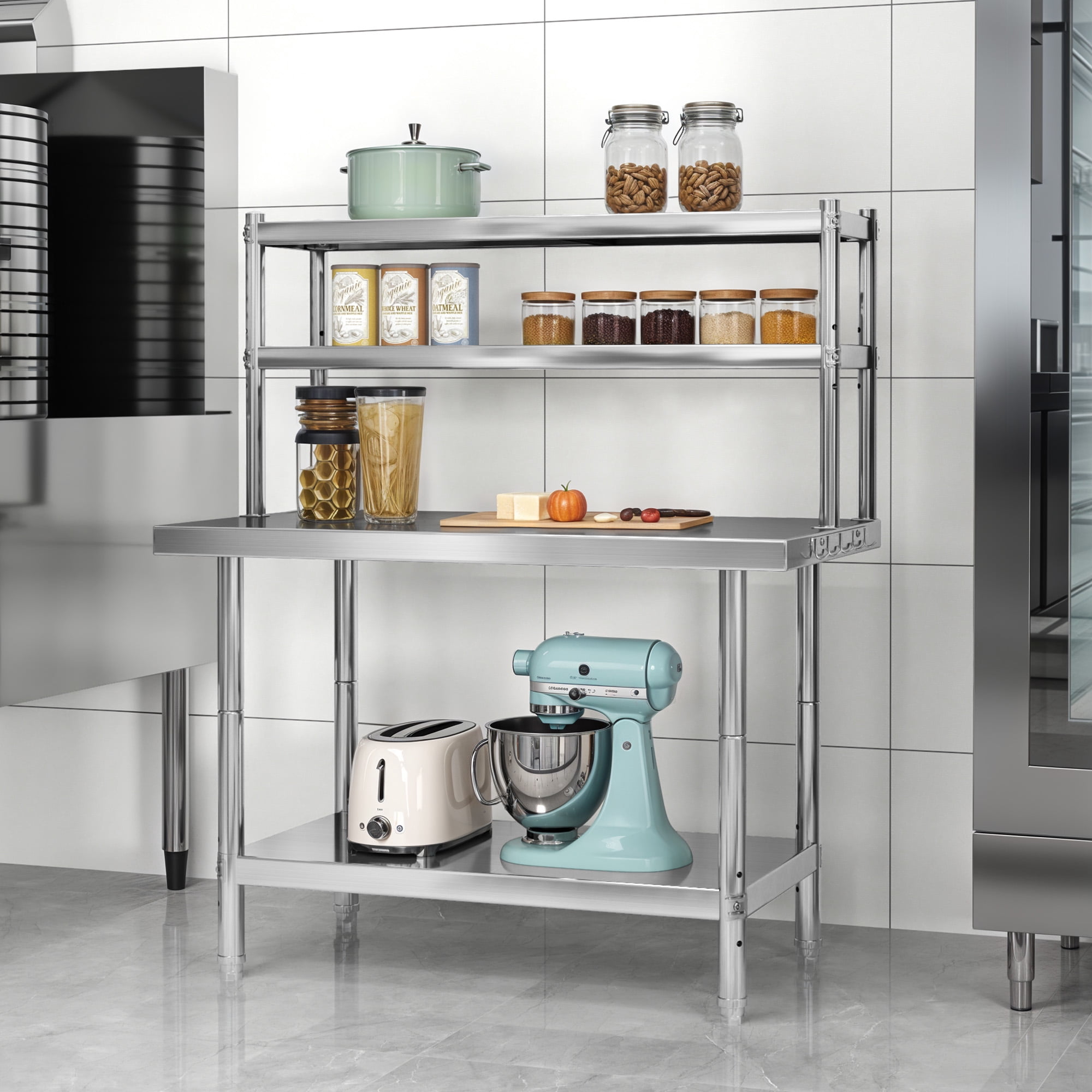 Uforic Stainless Steel Table with Overshelves, 30" X 24" Work Table with 30" X 12" Shelf, Metal Table Prep Table for Home Kitchen Restaurant Garage Warehouse
