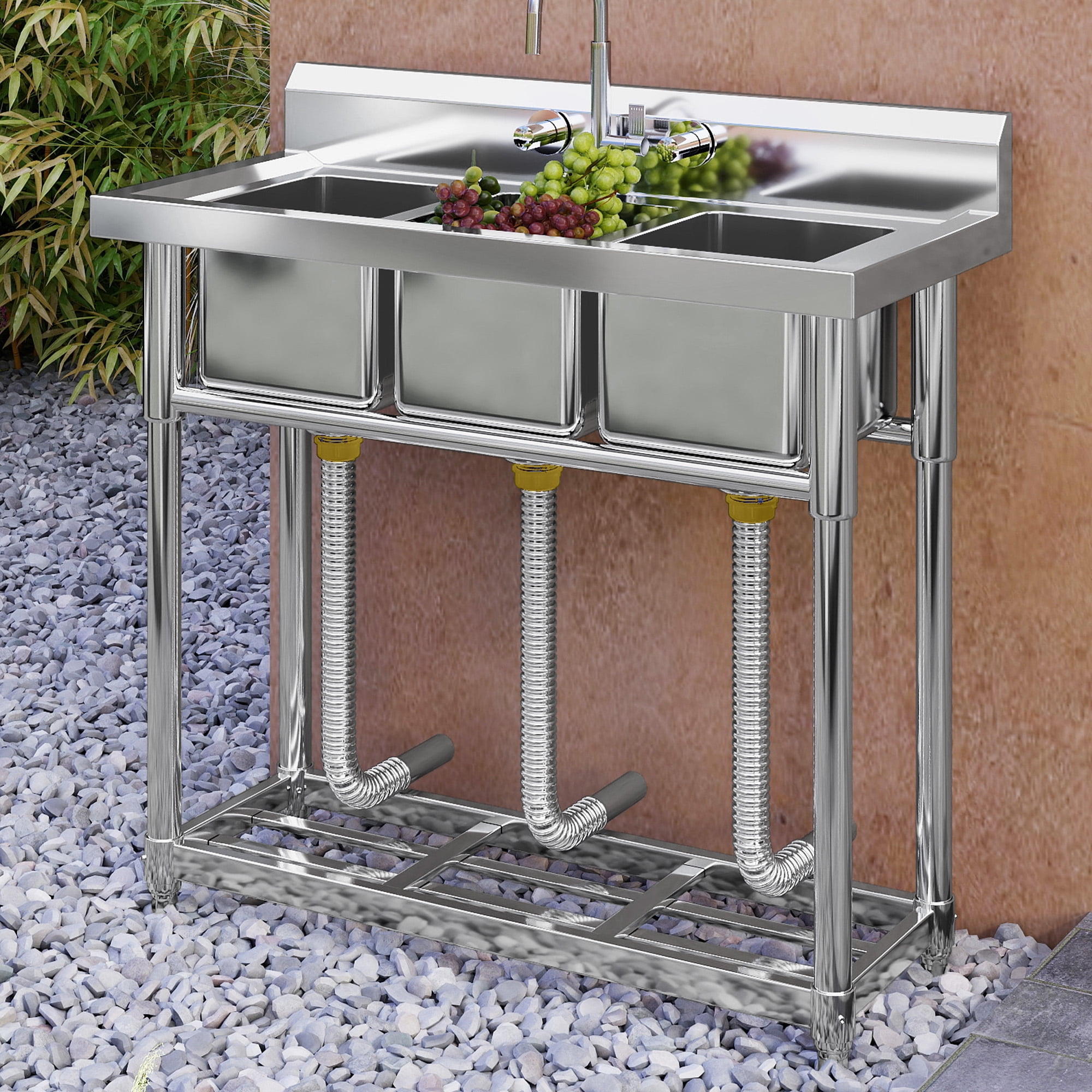Uforic Stainless Steel Utility Sink, 3 Compartment Commercial Sink for Restaurant, Laundry, Garage, Workshop