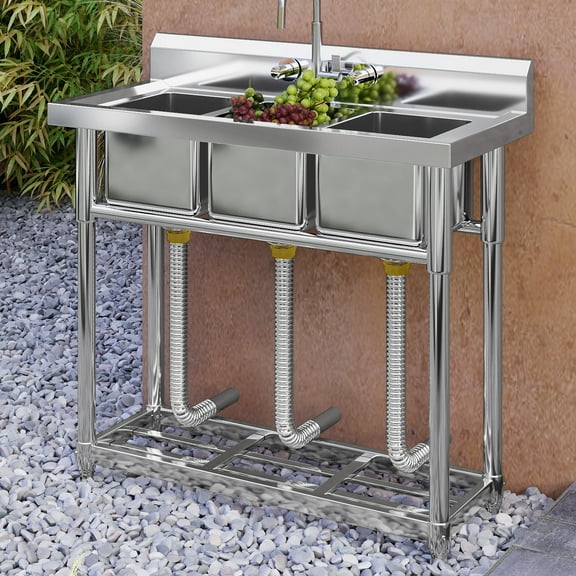 Uforic Stainless Steel Utility Sink, 3 Compartment Commercial Sink for Restaurant, Laundry, Garage, Workshop