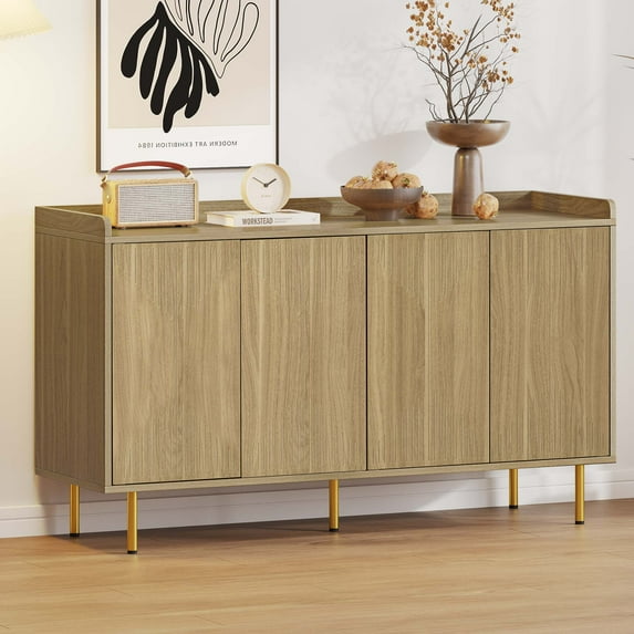 Uforic Storage Sideboard Cabinet Modern 4 Doors Kitchen Buffet Cabinet with Carved Design Doors Television Tables Entryway Cupboard Furniture with Gold Metal Legs,Brown