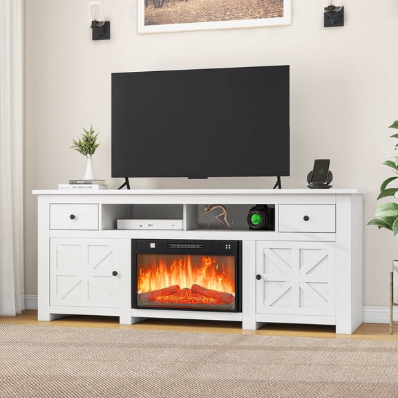 Uforic TV Stand for Large Screens up to 80", Console with Fireplace and Storage, 70" White