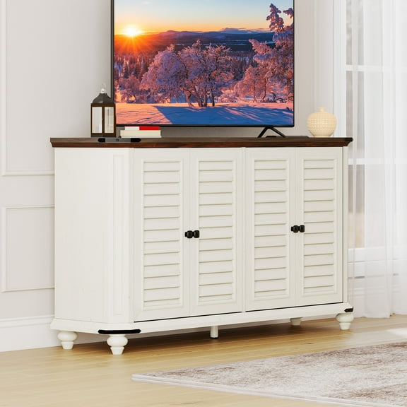Uforic TV Stand for TVs up to 60'', Farmhouse Entertainment Center with Storage & Adjustable Shelves, White