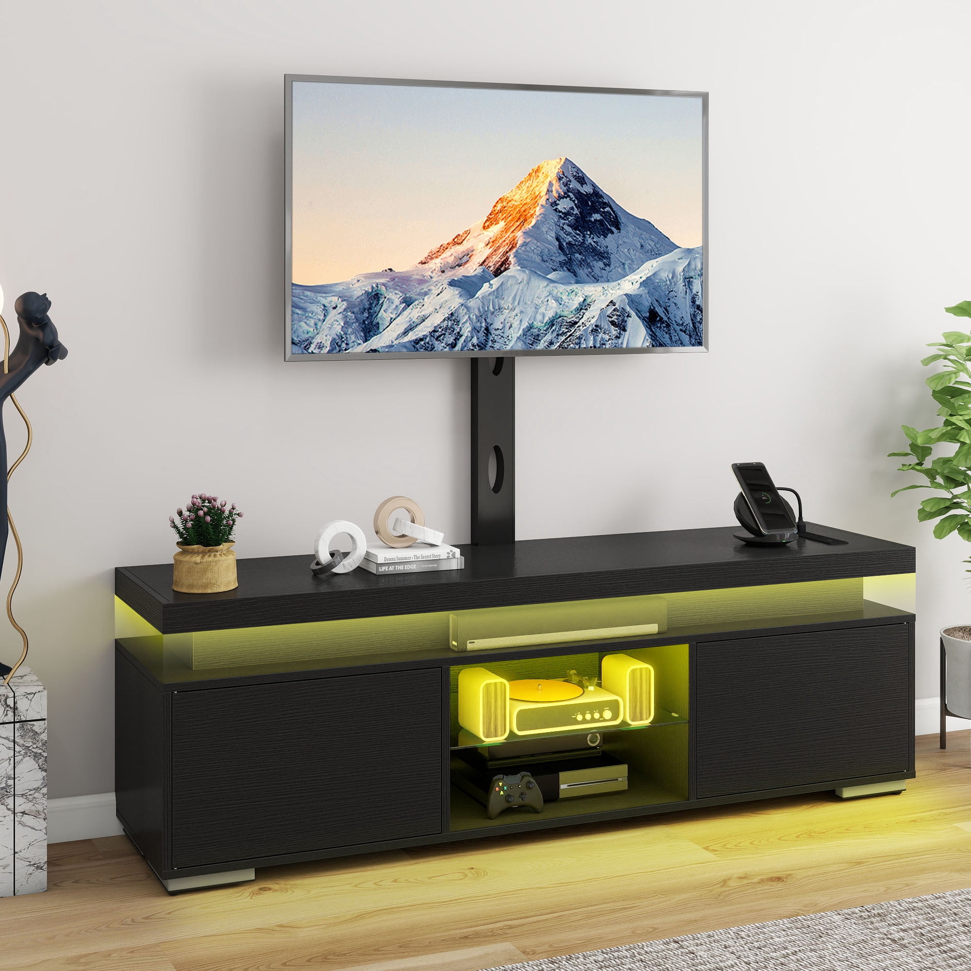 Uforic TV Stand with Mount & Power Outlet, for 55/60/65 inch TVs, Height Adjustable, Black