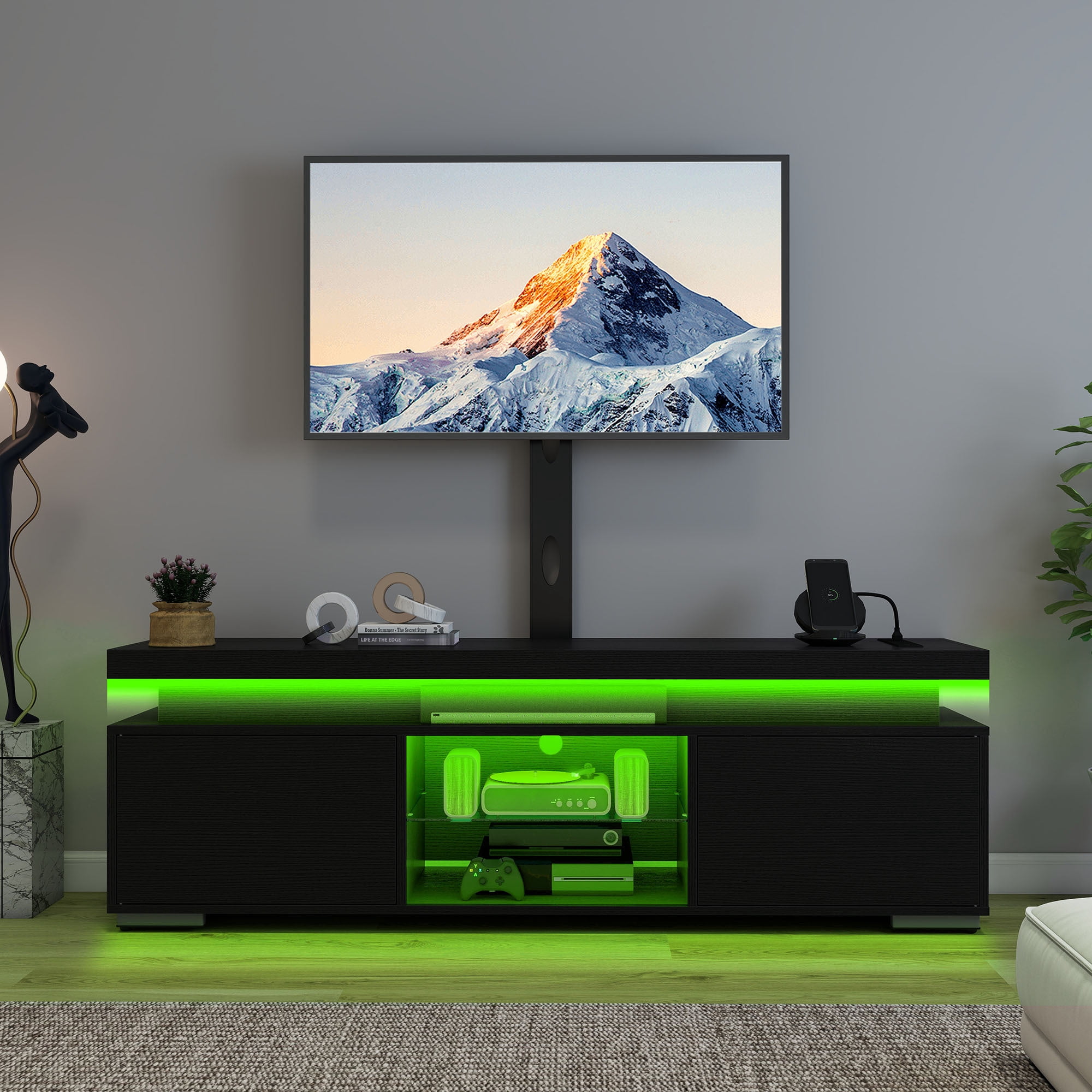 Uforic TV Stand with Mount & Power Outlet, for 55/60/65 inch TVs, Height Adjustable, Black