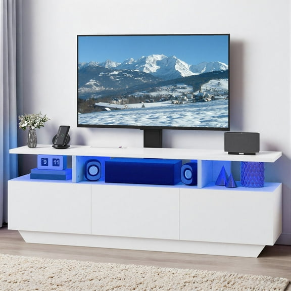 Uforic TV Stand with Mount, Power Outlets & LED, Entertainment Center for Up to 65" TV for Living Room, White