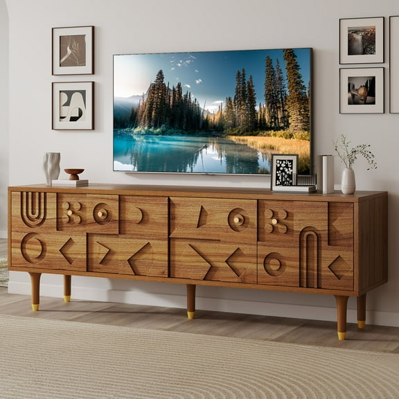 Uforic TV Stand with Storage for Living Room, Mid-Century Entertainment Center, Media Console for up to 80 Inch TVs, Walnut