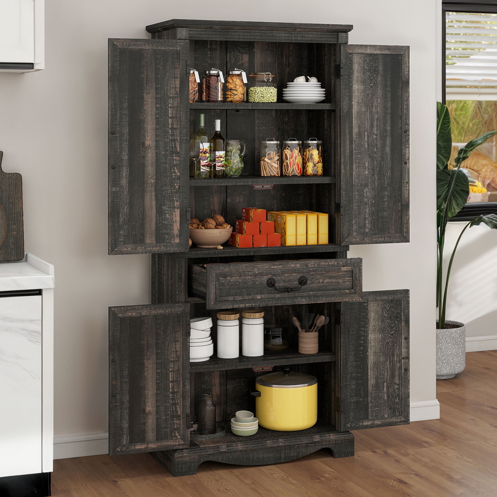 Uforic Tall Pantry Storage Cabinet with Doors & Drawer, Kitchen Cabinet