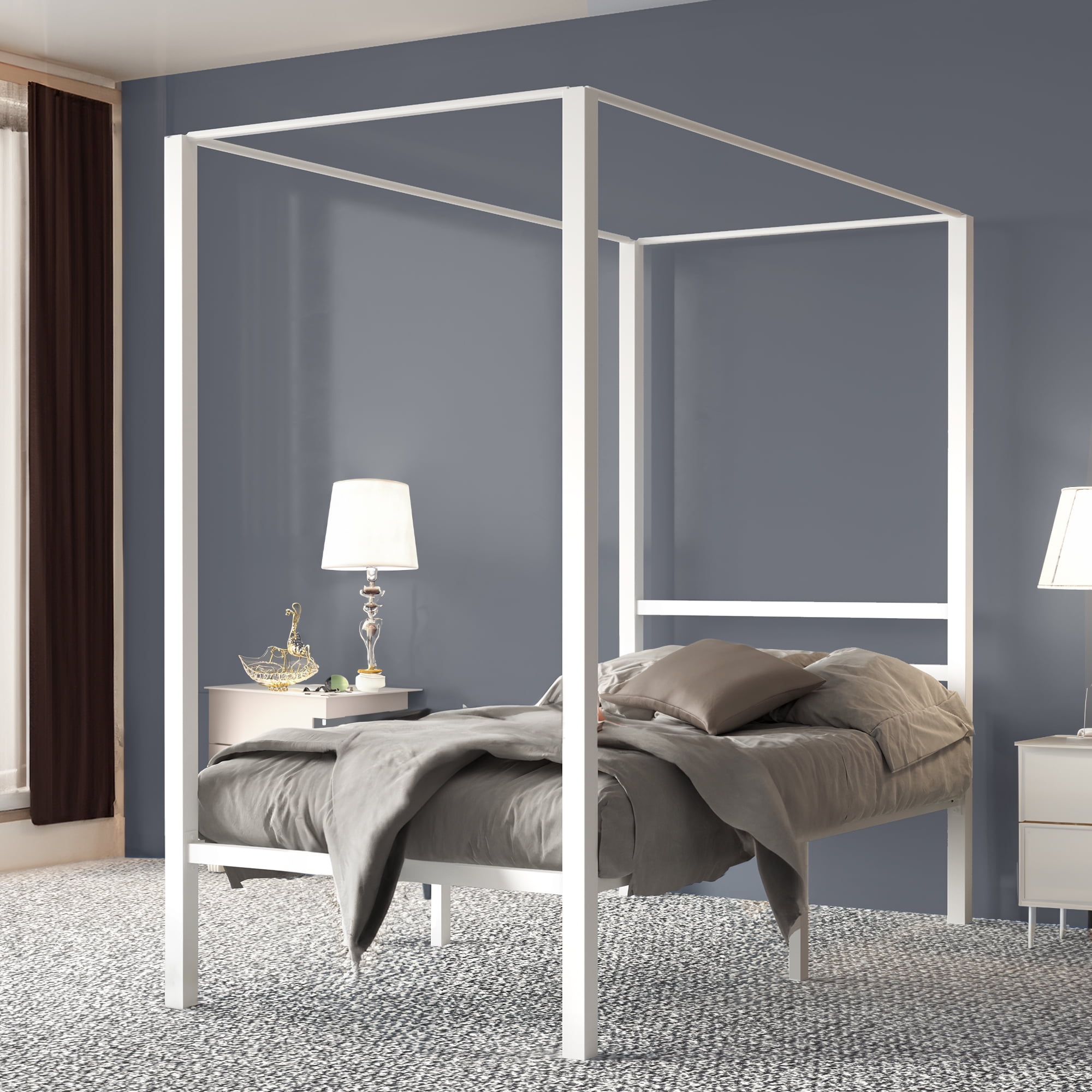 Mainstays Metal Canopy Bed Full Off White Metal Walmart
