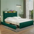thumbnail image 1 of Uforic Upholstered Queen Size Bed Frame with Charging Station & Headboard, Platform Bed Frame with Drawers, Green, 1 of 8
