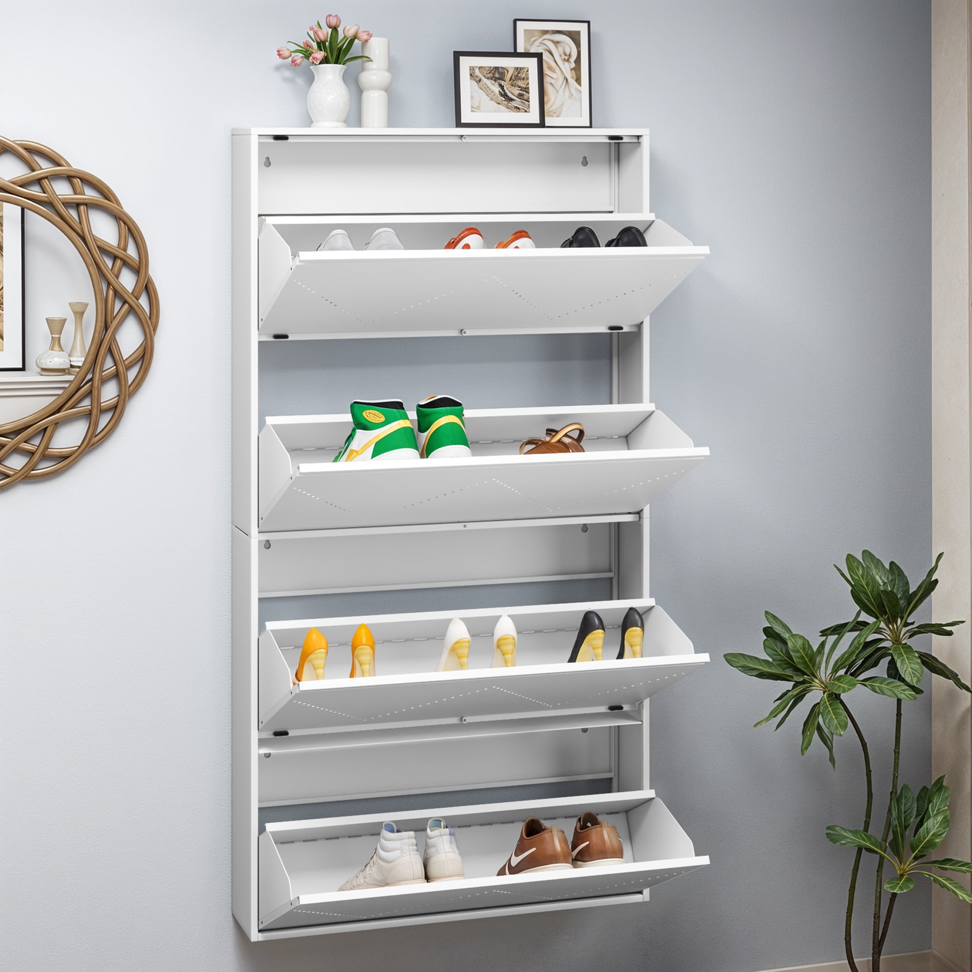 Uforic Wall Mount 4-Drawer Metal Shoe Cabinet, Shoe Rack