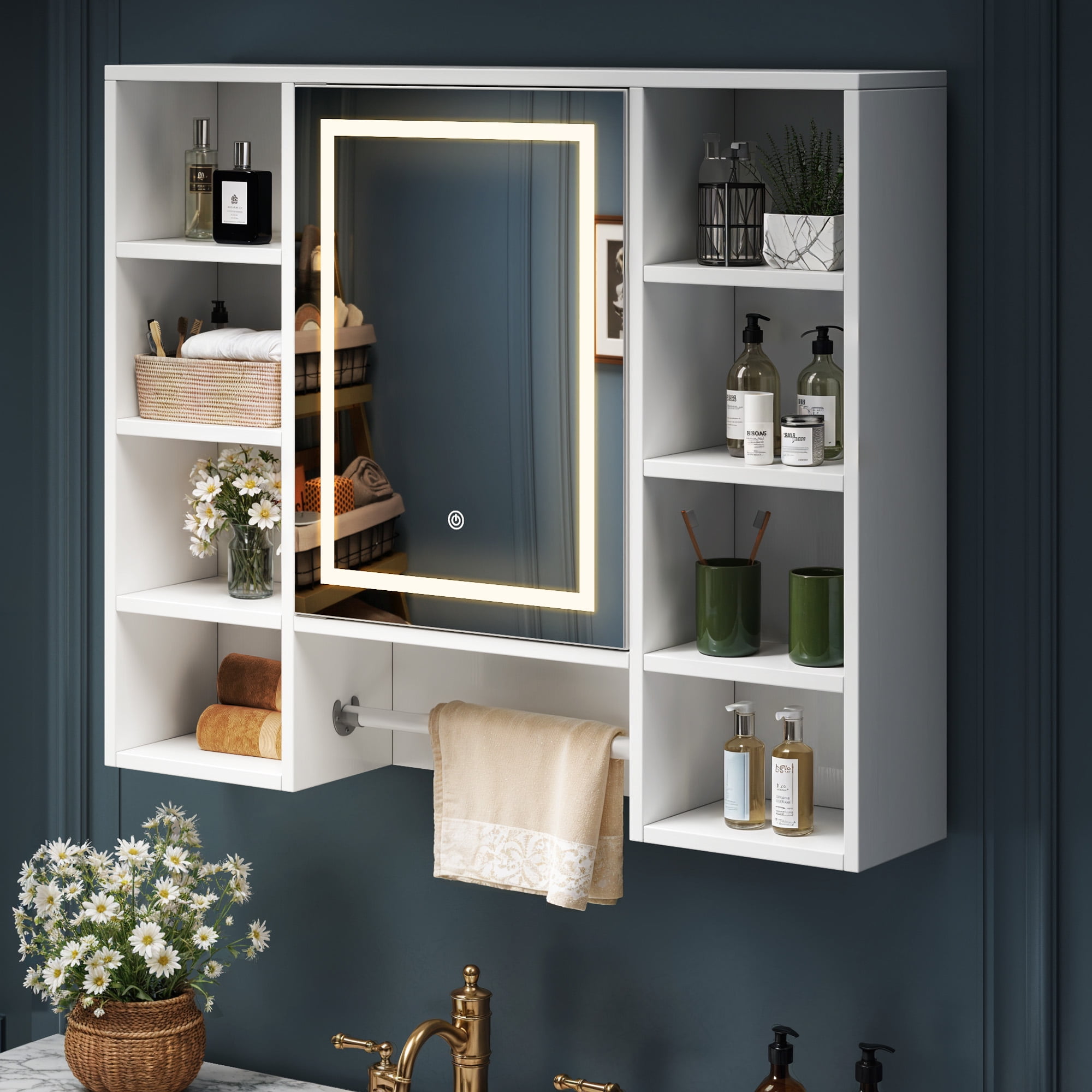 Uforic Wall Mount Medicine Cabinet with LED Lights & Mirror for Bathroom Storage, White