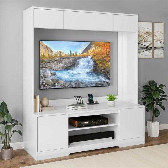 Uforic Wall Unit TV Stand with Storage for TVs up to 65", Large Modern Entertainment Center, White