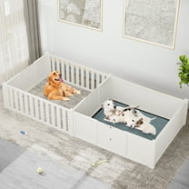 Uforic Whelping Box for Dogs,Spacious Wooden Dog Crate,Puppy Birthing Supplies with Waterproof Floor Mat, Double Rooms,78"L x 39.4"W x 17.7"H,White