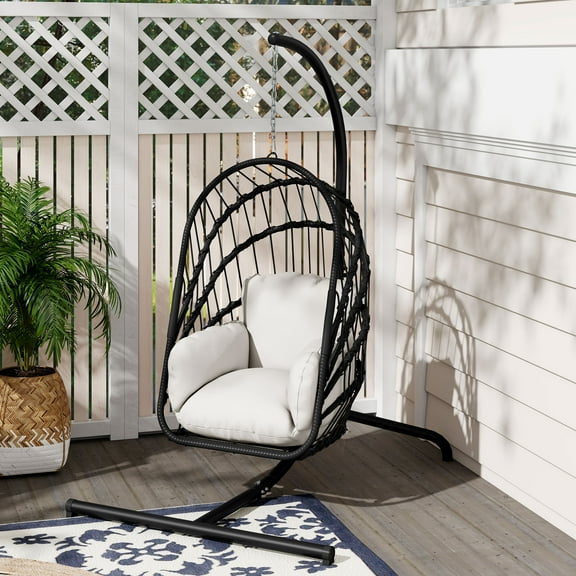 Uforic Wicker Hanging Egg Chair with Stand, Patio Swing Egg Chair Hammock Chair for Outdoor Indoor - Gray