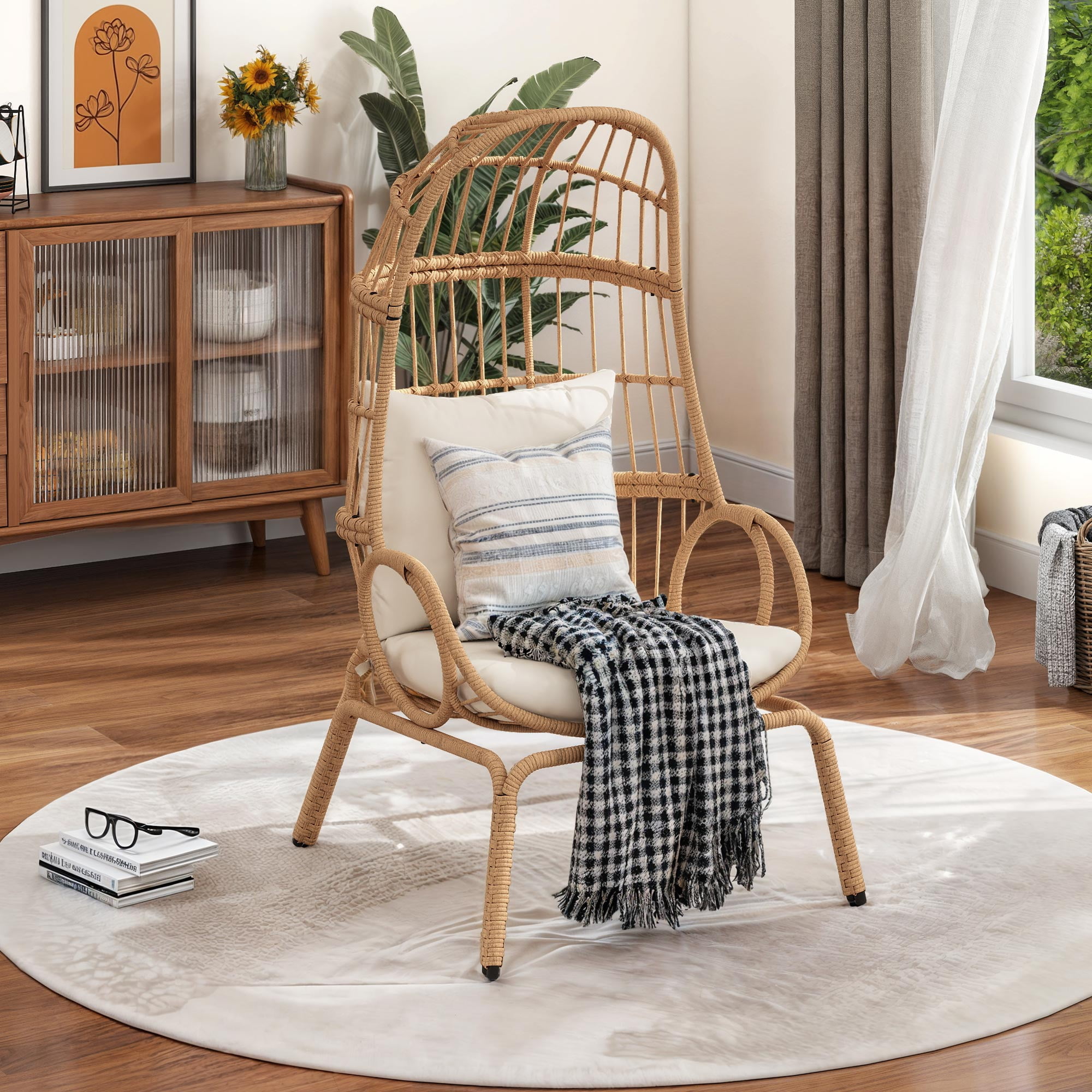 Uforic Wicker Narrow Egg Chair, Patio Rattan Cocoon Basket Chair with 380lbs Capacity