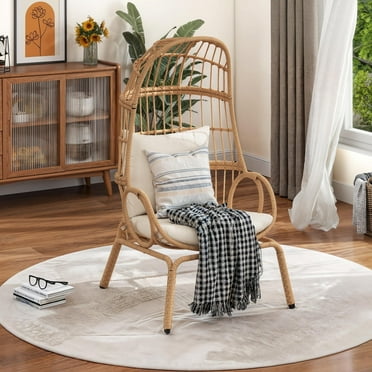 Uforic Wicker Narrow Egg Chair, Patio Rattan Cocoon Basket Chair with 380lbs Capacity