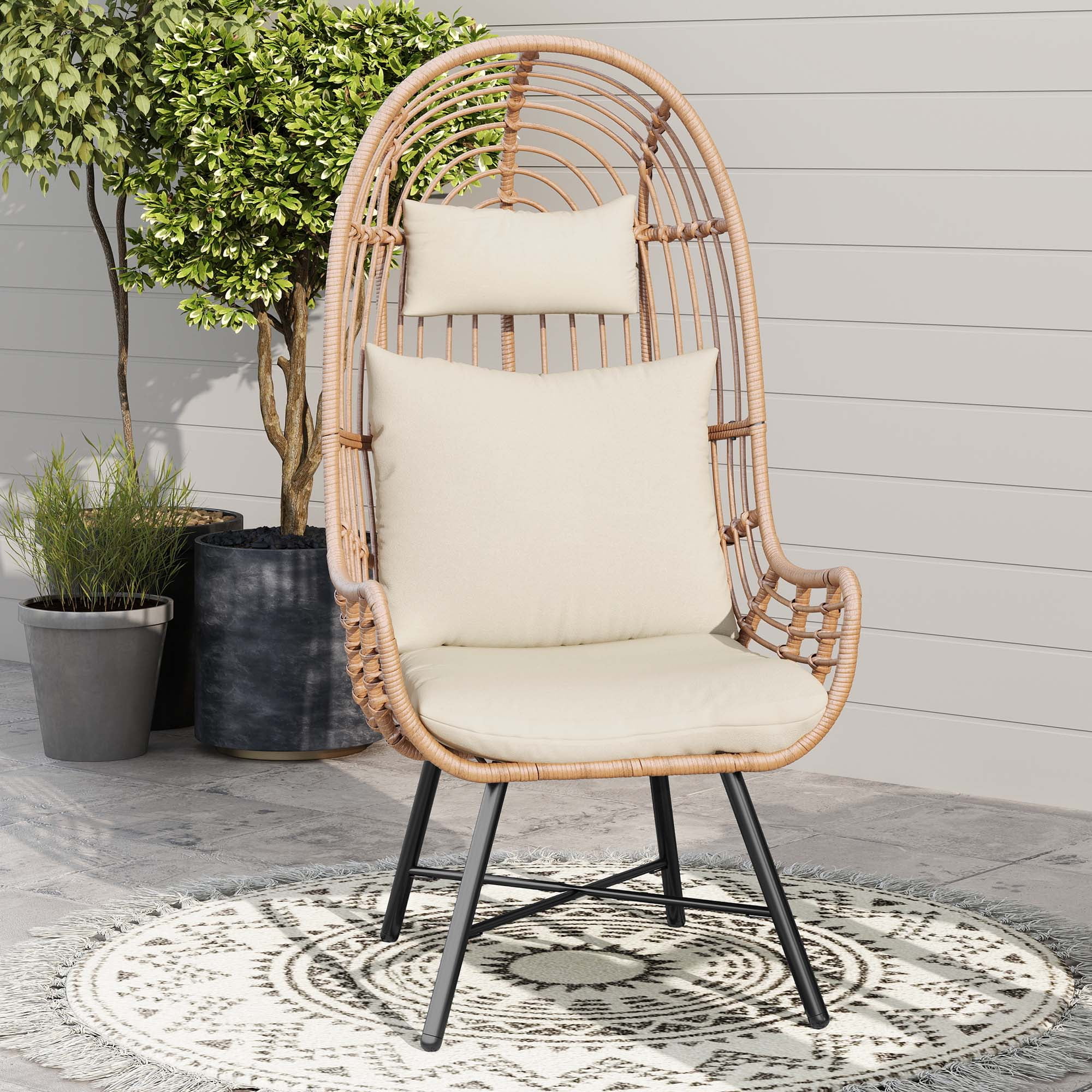 Uforic Wicker Outdoor Egg Chair Patio Narrow Egg Chair Basket Chair With Cushions Beige Walmart Business Supplies