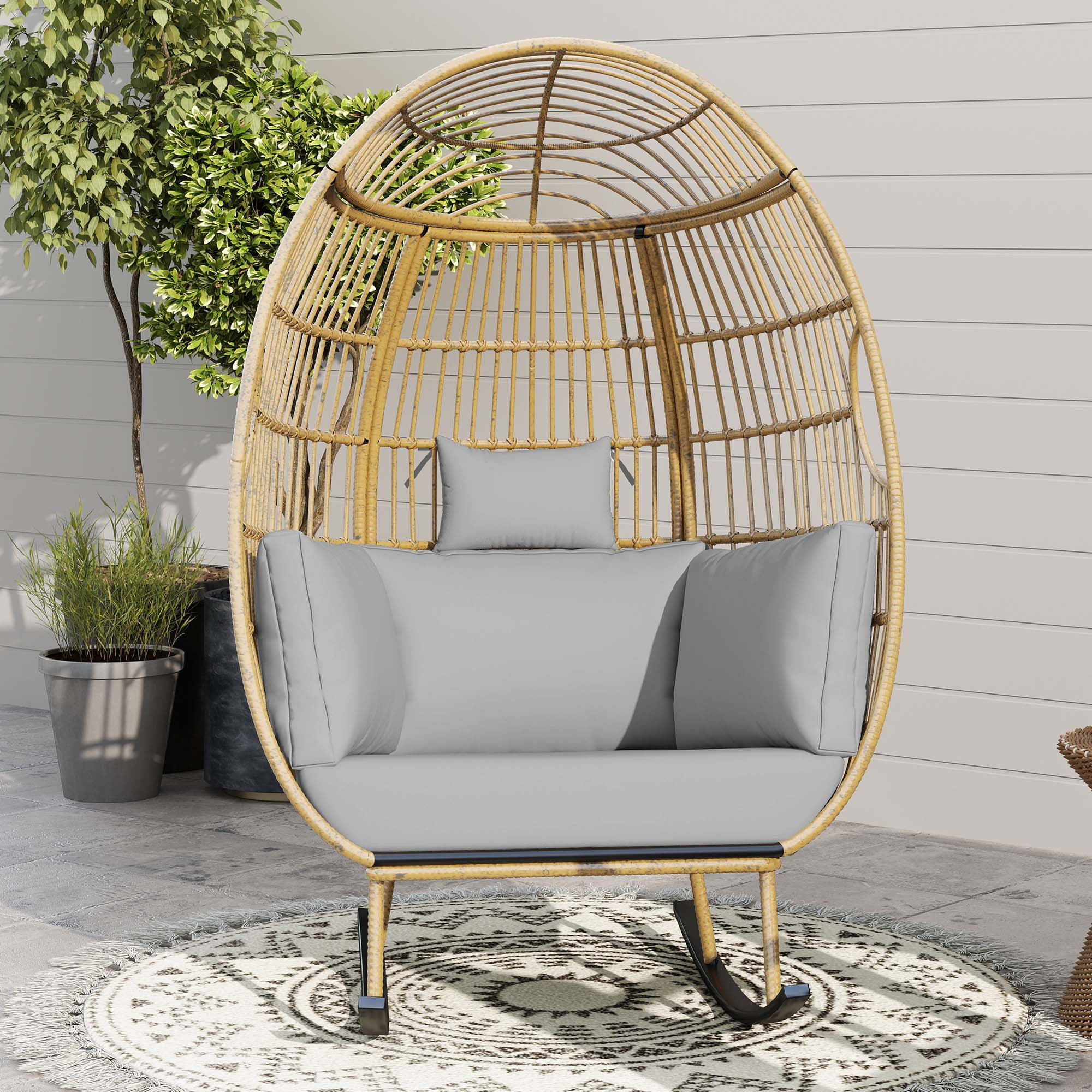 Uforic Wicker Outdoor Rocker Chair,Patio Rocking Egg Chair ,Basket ...
