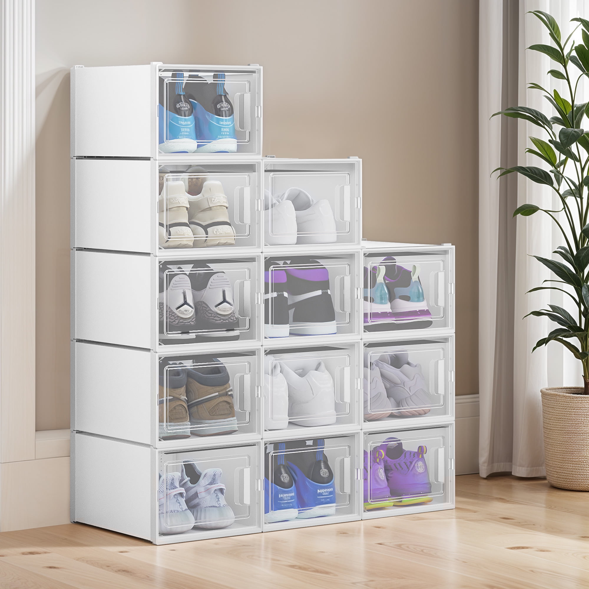 Uforic XL Shoe Storage Box, 12 Pack Stackable Clear Plastic Shoe ...