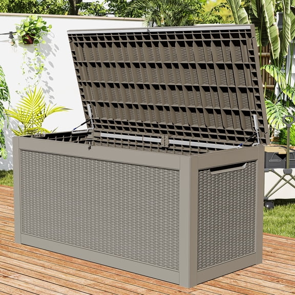 Uforic XXL 260 Gal Large Deck Box, Outdoor Rattan Storage Box, Waterproof & Lockable ,Light Brown