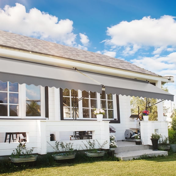 Uforic 138" Outdoor Manual Retractable Awning, Waterproof UV Protection for Windows, Decks, Gray
