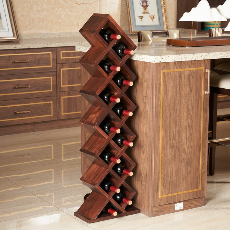Ufurpie 12 Bottles Freestanding wine rack Wine Storage Rack Wall mounted Wine Rack Freestanding Display Rack for Kitchen Pantry Cellar Walnut Walmart
