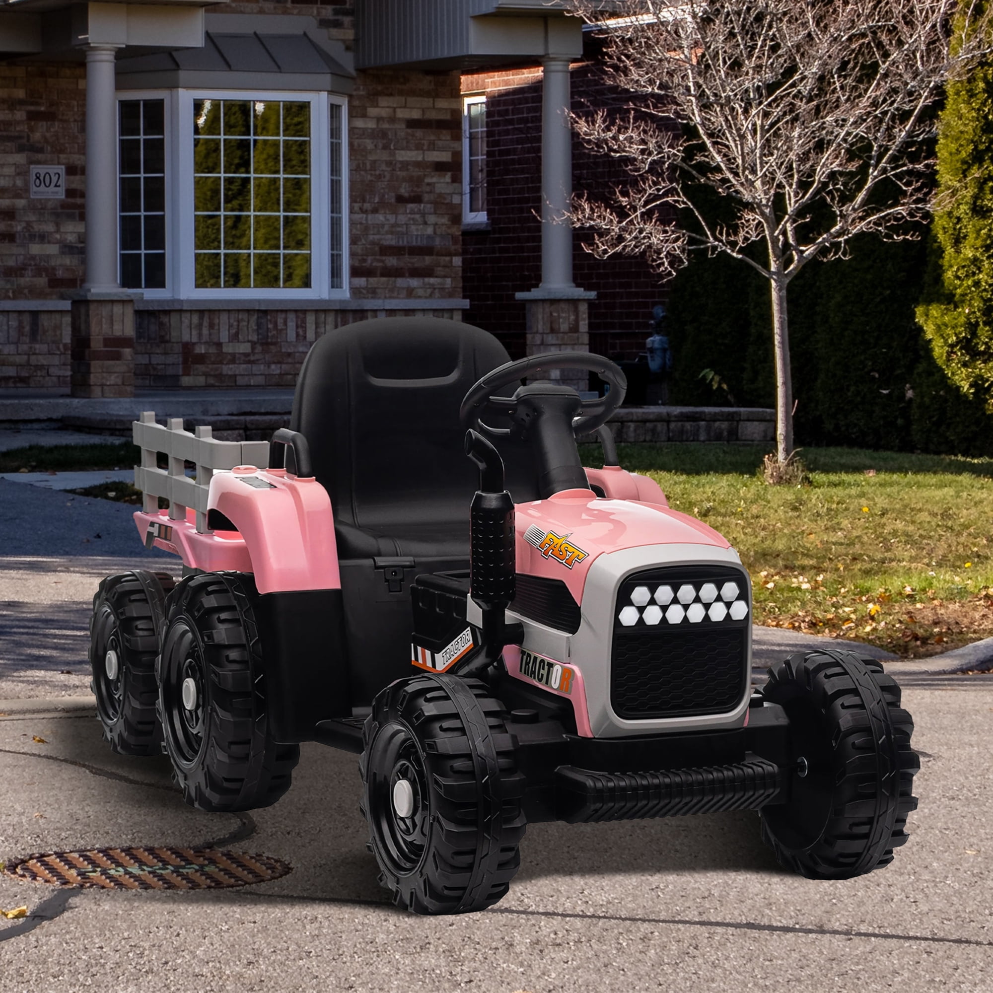 Ufurpie 12V Ride on Tractor with Trailer,Electric Tractor Toy,Remote Control,Electric Car for