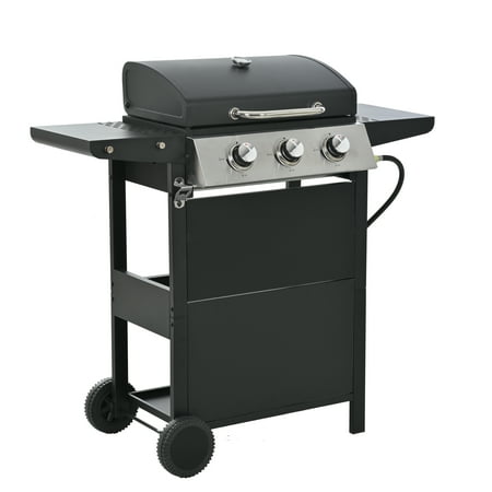 Ufurpie 3 Burners BBQ Propane Gas Grill Side Burner & Thermometer,Stainless Steel 25,650 BTU Output Stainless Steel Grill for Outdoor Patio Garden Barbecue(3-Burners Grill),Black