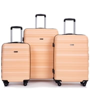 Ufurpie 3 Piece Luggage Sets(21/25/29 inch),PC Lightweight & Durable Expandable Suitcase with Two Hooks,Spinner Wheels,TSA Lock,Pink