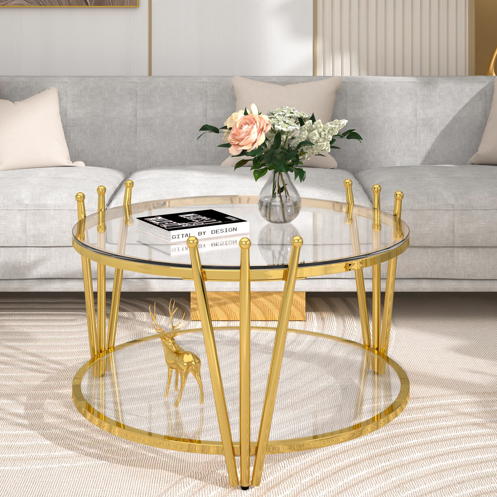 Ufurpie 31.5inch Modern Luxury Gold Glass Coffee Table for Living Room ...
