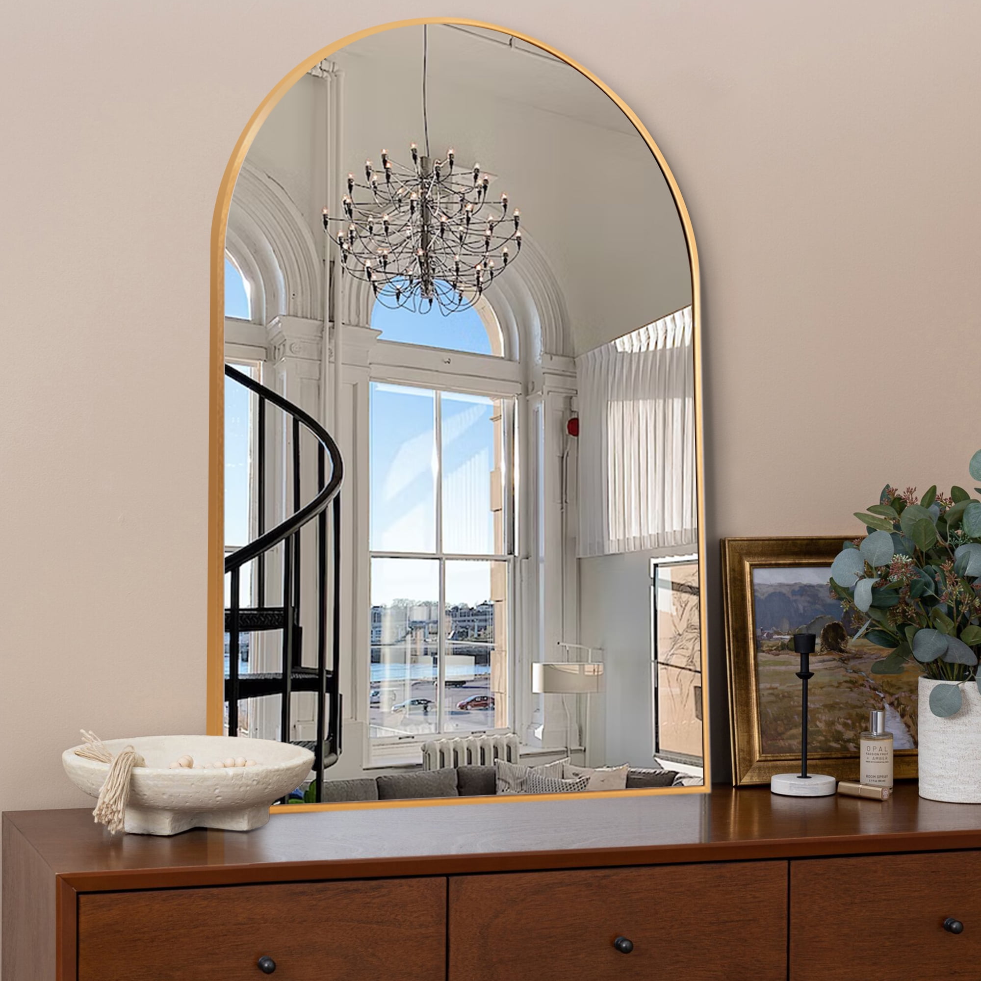 Ufurpie 36"x 24" Arched Bathroom Mirror,Wall Mounted Mirror,Vanity