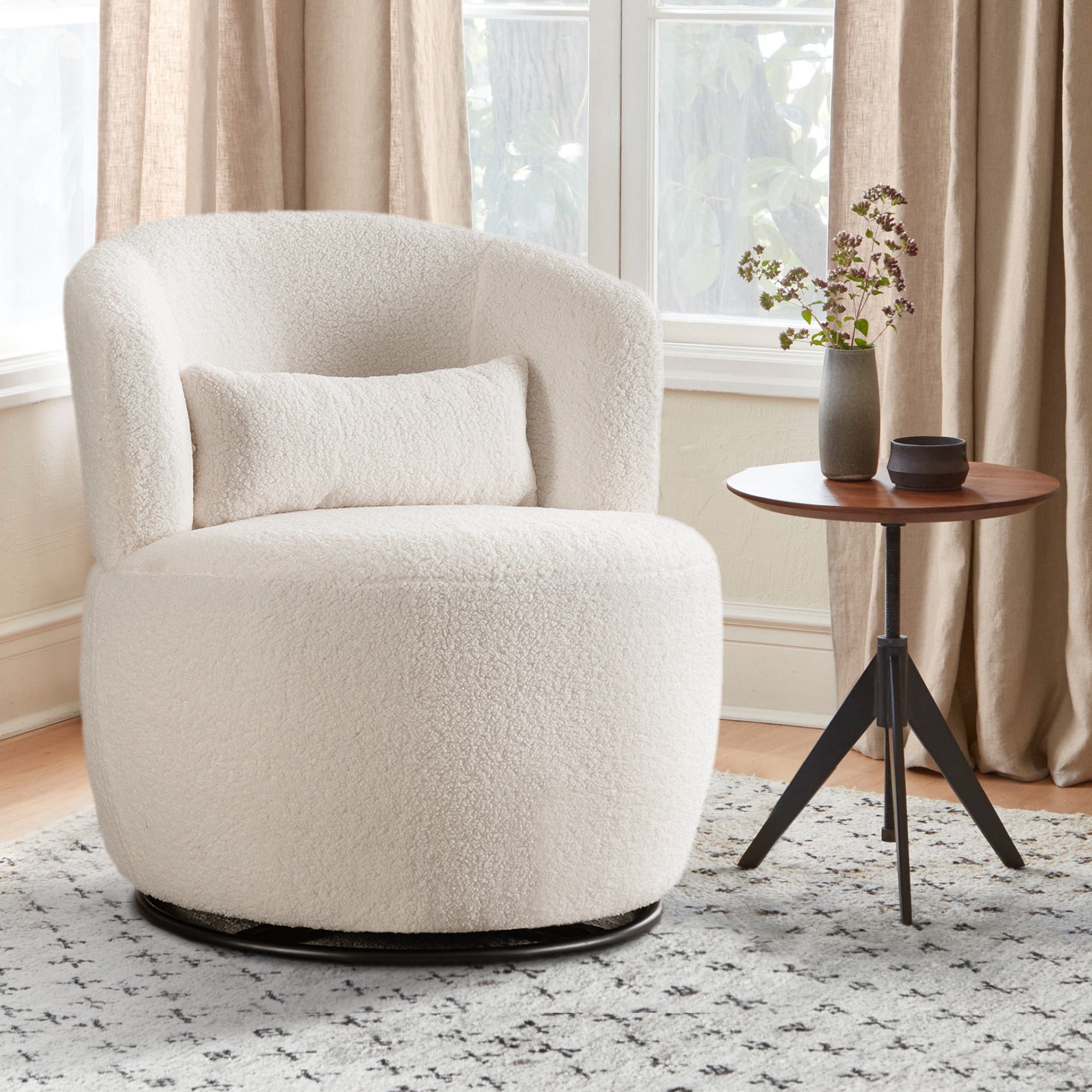 Teddy Rotating Bucket Chair - Elegant White Armchair
