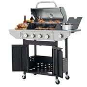 Ufurpie 4 Burners BBQ Propane Gas Grill Side Burner & Thermometer,Stainless Steel 46700 BTU Output Stainless Steel Grill for Outdoor Patio Garden Barbecue(4-Burners Grill),Silver