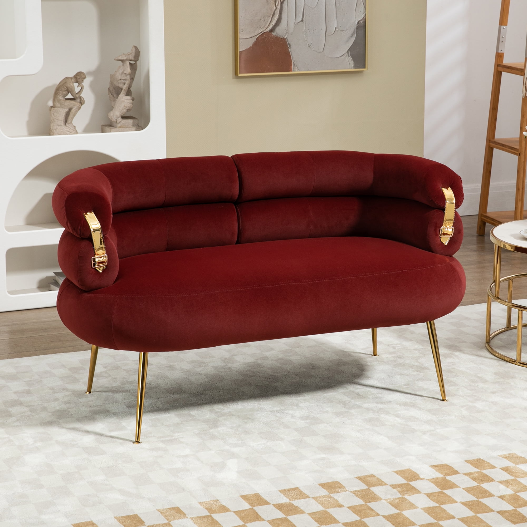 Ufurpie 50"Small Velvet Sofa Couch,Loveseat with Golden Legs,2Seater