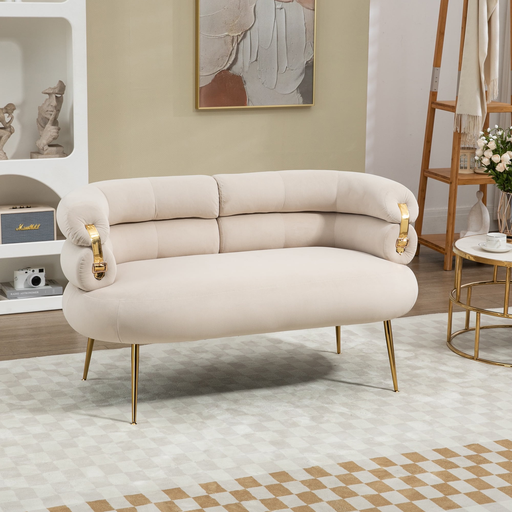 Ufurpie 50"Small Velvet Sofa Couch,Loveseat with Golden Legs,2Seater