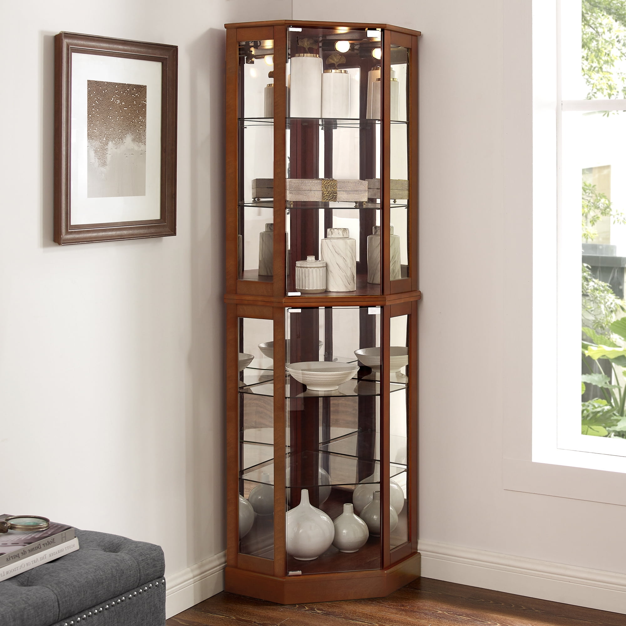 Ufurpie 6 Shelf Corner Curio Display with Lights,China Display