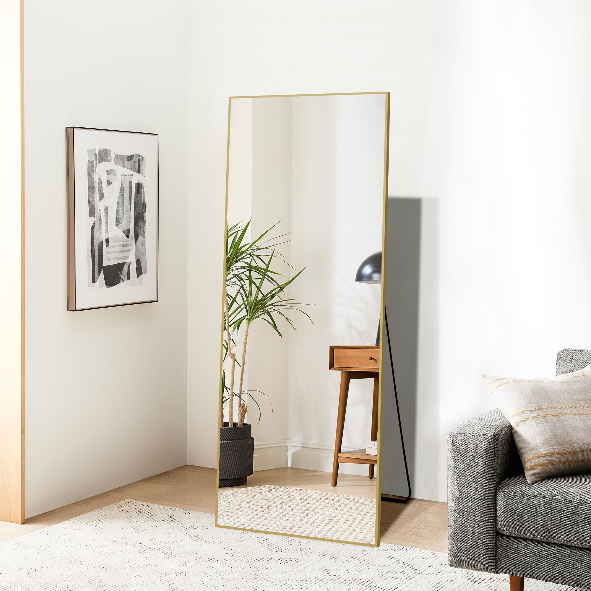 Ufurpie 64.2"x21.3"Rectangle Full Length Mirror with Stand Aluminum