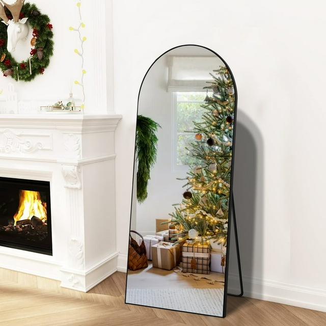 Ufurpie 65"x22"Arched Full Length Mirror with Stand Brushed Aluminum Alloy Frame,Arch Wall