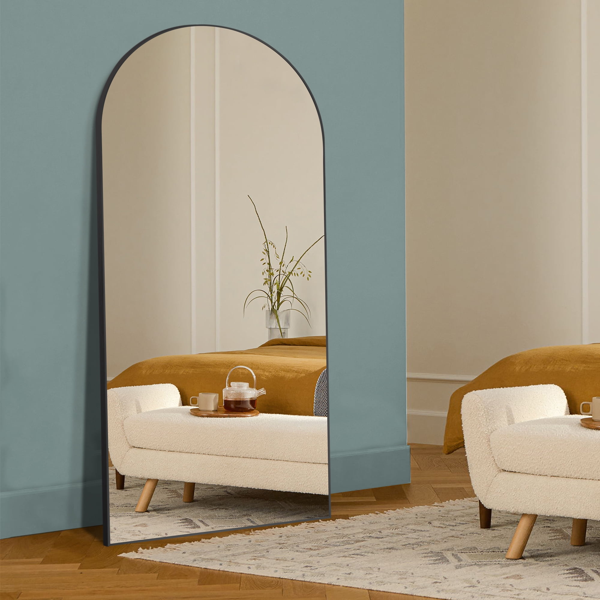 Ufurpie 71"×28" Arched Large Full Length Mirror with Stand Brushed