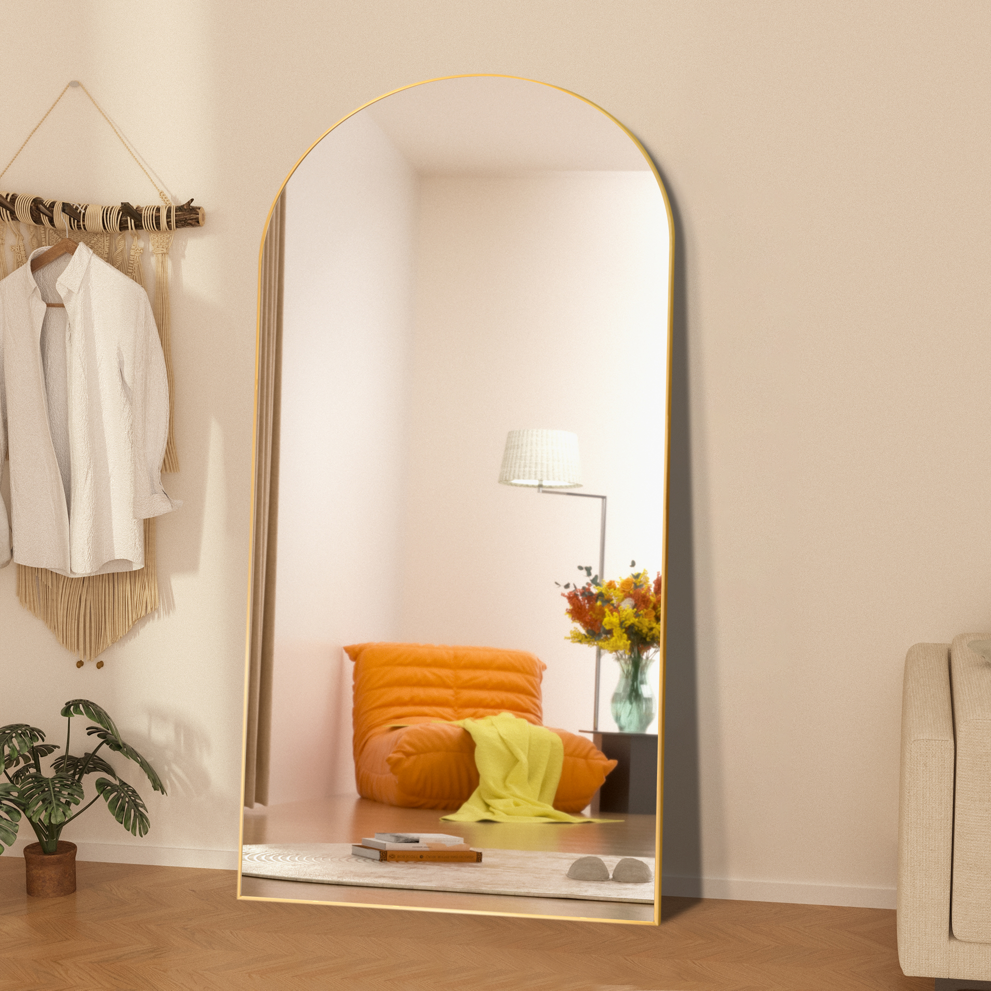 Ufurpie 71"×32" Arched Large Full Length Mirror with Stand Brushed