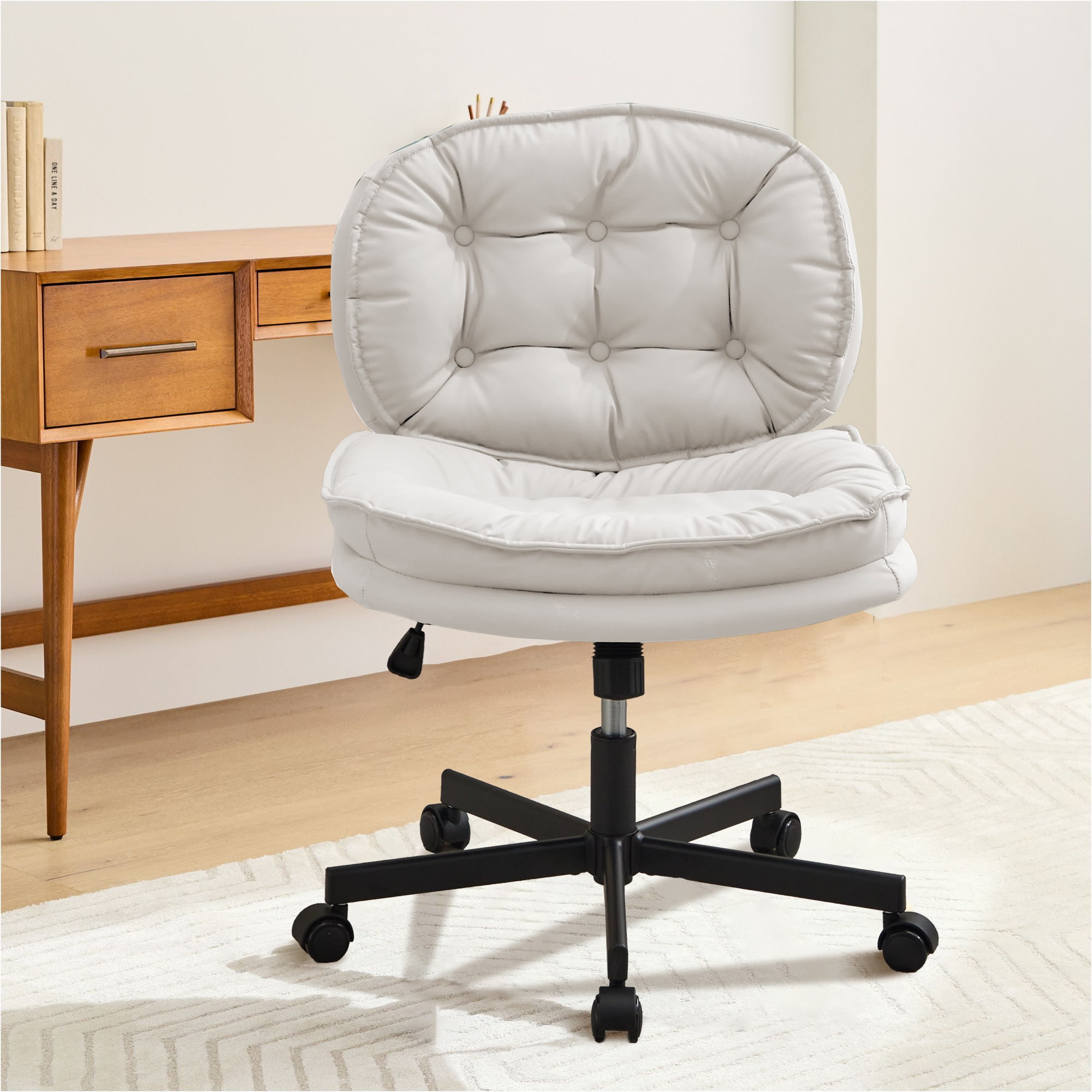 Ufurpie Armless Desk Chair,Office Chair with Wheels,PULeather Desk