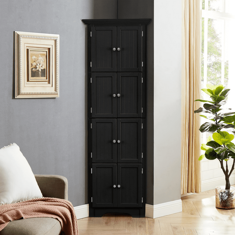 Ufurpie Tall Storage Cabinet with Doors 4 Shelves for Living Room Kitchen Office Bedroom Bathroom Black Walmart