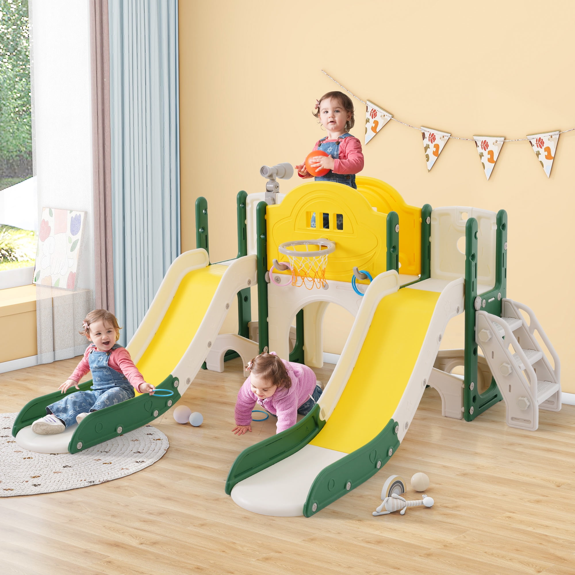 Ufurpie Kids Slide Playset Structure 7 in 1,Freestanding Spaceship Set with Slide, Arch Tunnel ...